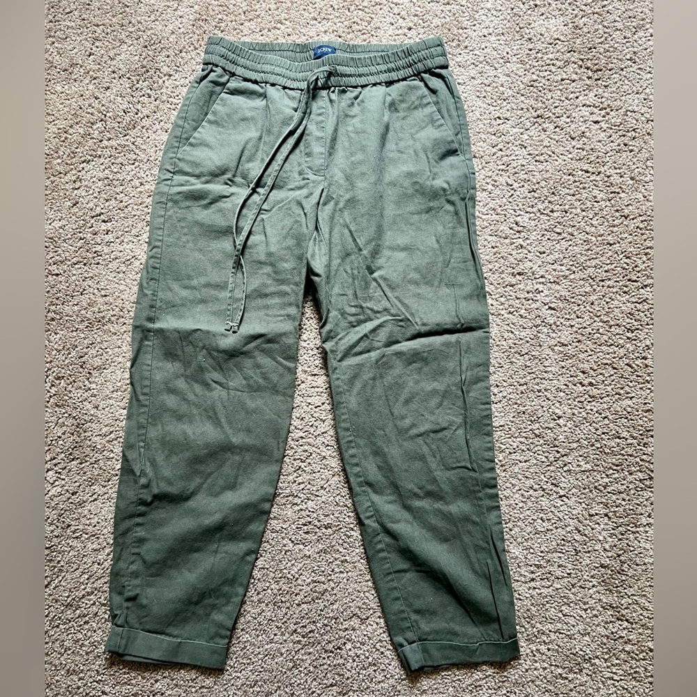J. Crew Green Cropped soft linen Pants with Relaxed Fit